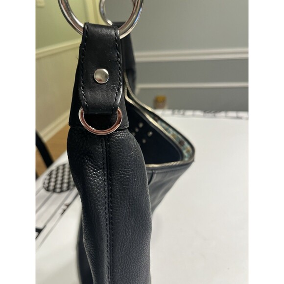 Black Leather Silver Studded Hobo Bag Purse By Franco Sarto - Picture 11 of 16